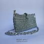 Clutch macrame silver and light blue polyester cord