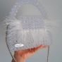 Crystal clear bag with feathers and fixed handle