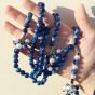 Rosary 99 beads, navy blue with a tulle
