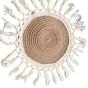 Handcrafted Round Coaster Adorned with Natural Macrame, 25 cm – Made from Eco-Friendly Natural Materials, Featuring a Unique Sun-Inspired Design with Burlap and Macrame Fringe, Boho Home Décor Piece.