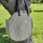 Round crochet bag with burlap